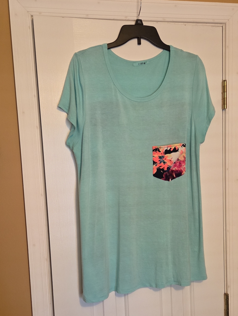 P. S. Kate Mint Short-Sleeve Pocket Tee with Floral Accent